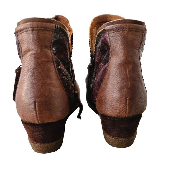 Hälsa Dana Ankle Wedge Bootie Womens 9 Brown Suede and Brown Leather Double Zip - Picture 9 of 14